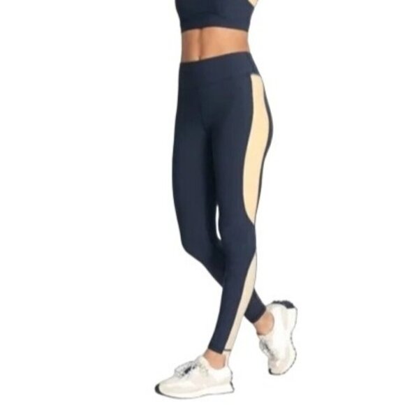 NWT Calme by Johnny Was Endurance Color Blocked Legging Navy Cream XS - Picture 1 of 11